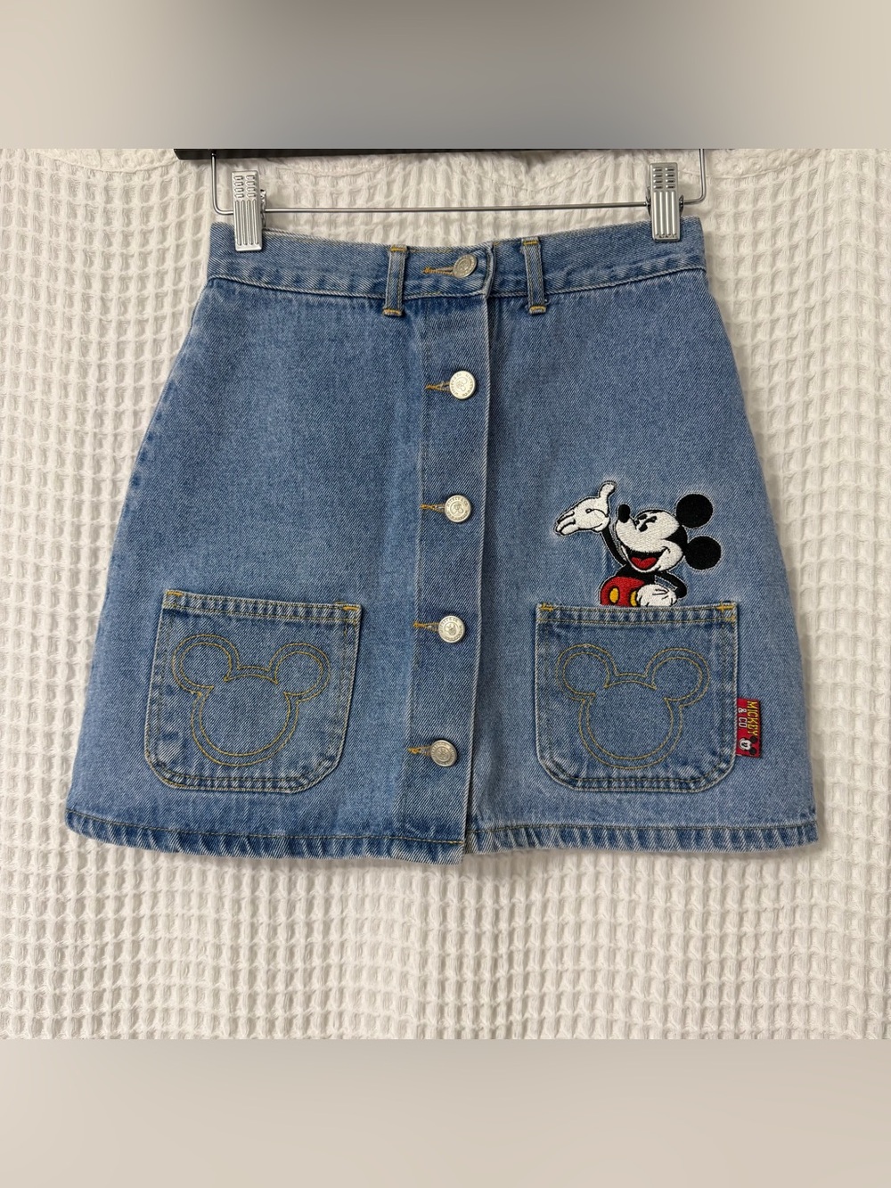 Vintage Mickey Mouse Denim Button-Front Skirt